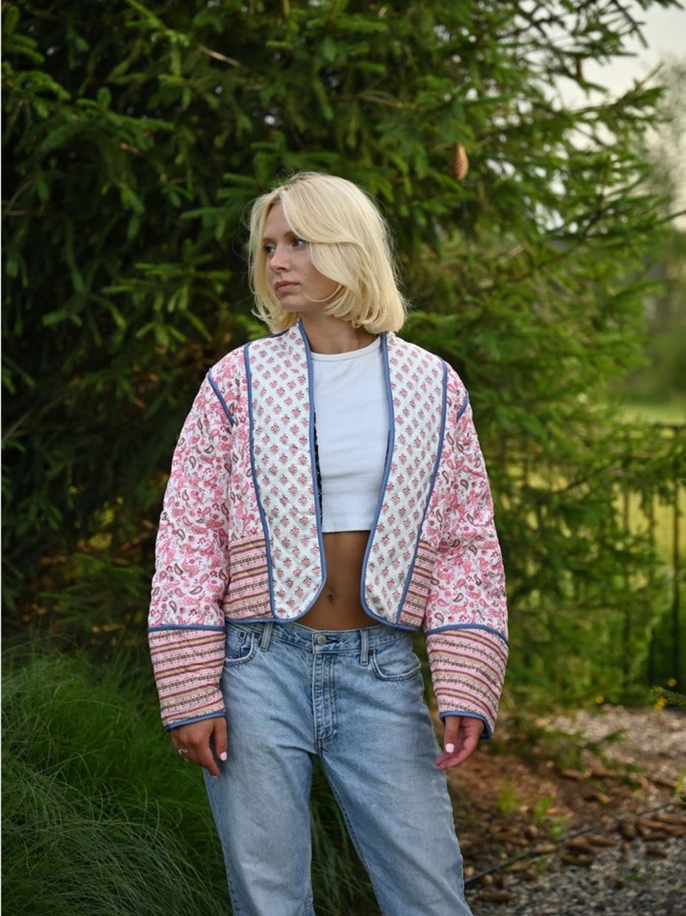 Women’s Reversible Floral Patchwork Quilted Jacket Puffer Crop Bohemian Paisley - Picture 11 of 14